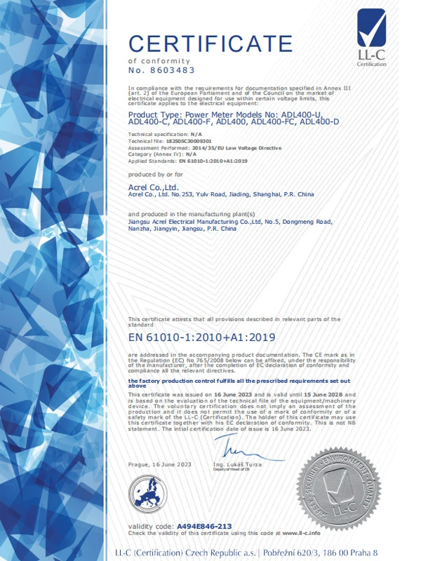adl400 ce power meter lvd certificate