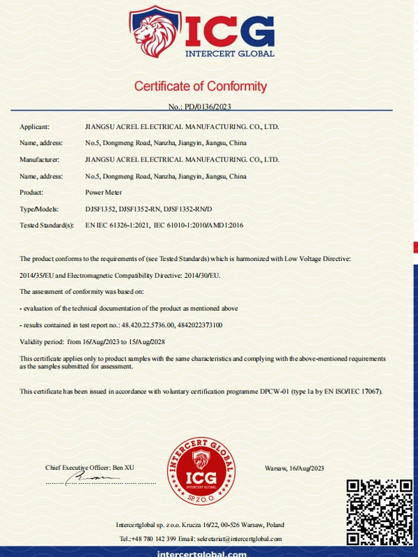 djsf1352 static dc energy meter certificate