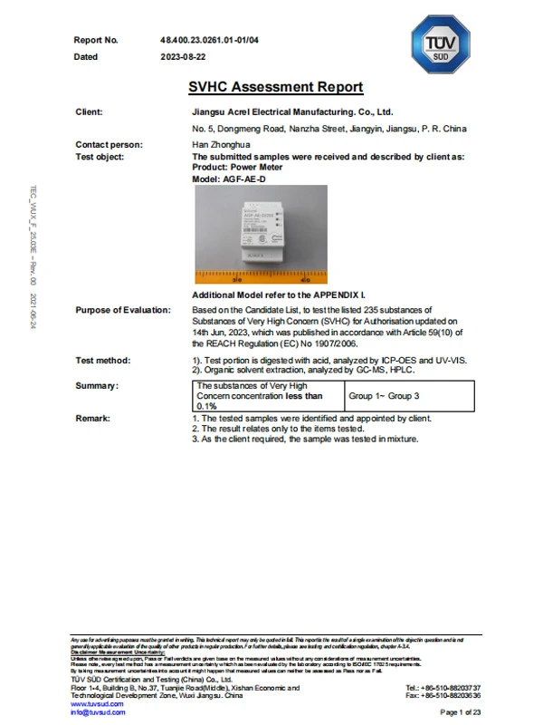 agf ae d power meter svhc assessment report