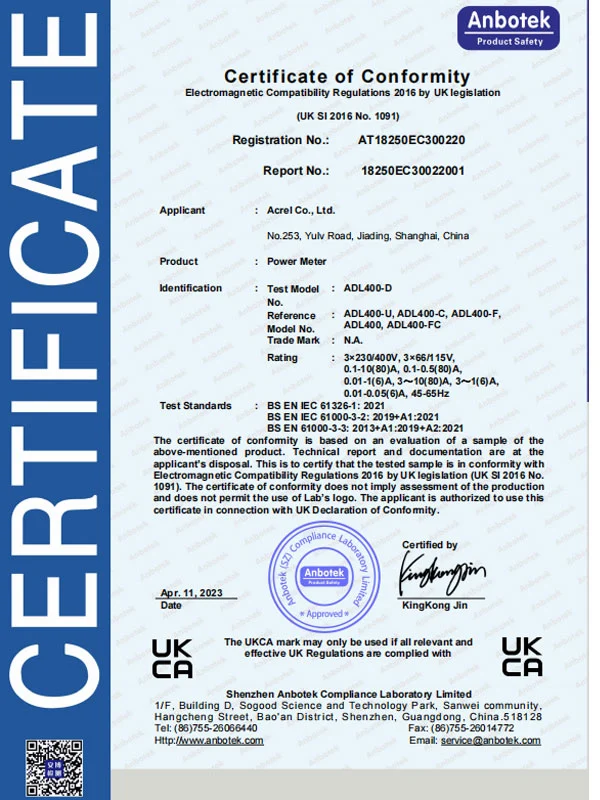 adl400 d adl400 c power meter ukca emc certificate